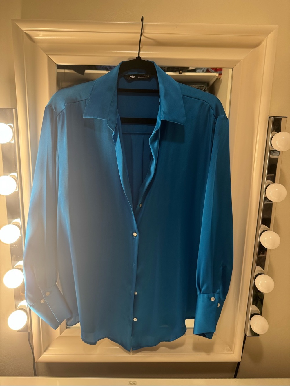 Zara Blue Silk Button-Up Shirt
